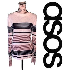 ASOS White Sweater With Red And Navy Thin Stripes Size 12